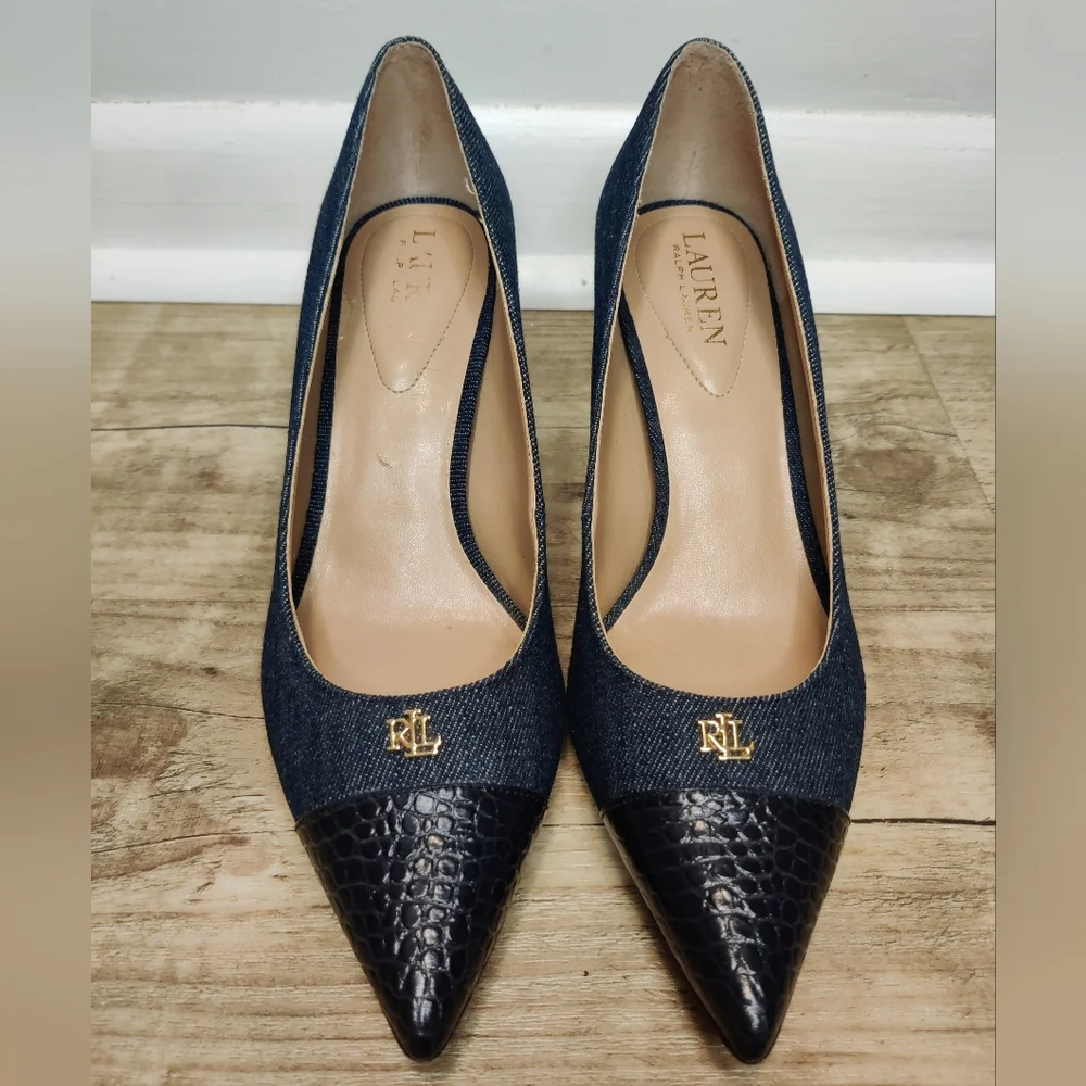 Lauren Ralph Lauren Denim And Leather Heels - Picture 2 of 6